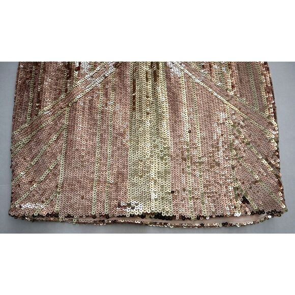 bebe Women's Sz Small Rose Gold Geo-Sequin Blocked Mini Body Con Dress - Picture 10 of 11